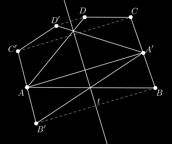 t az AA felezőmerőlegese; 3. B, C, D rendre a B, C, D pontok t tengelyre vonatkoztatott tükörképe; 4. az A B C D trapéz. 2.
