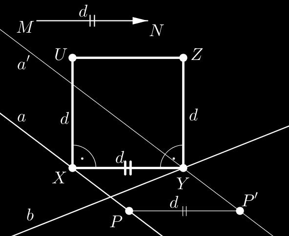 A pont a B C pont körüli 60 -os elforgatottja; 6. ABC szabályos háromszög. A feladatnak két egoldása van. 10. Adott két metsző a és b egyenes, valamint az MN szakasz.