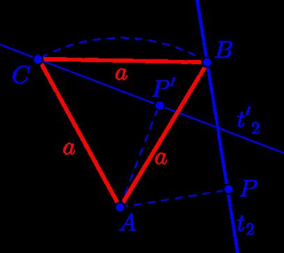 A t 2 érintöt az A pont körül 60 -kal elforgatva a képe a t 1 egyenest C pontban metszi.
