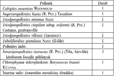 162 2. táblázat. A somlóvásárhelyi Sv 1 fúrásban harántolt Somlóvásárhelyi Formáció két mintájának sporomorphái (NAGYNÉ BODOR meghatározásai in SELMECZI 1989) Table 2.