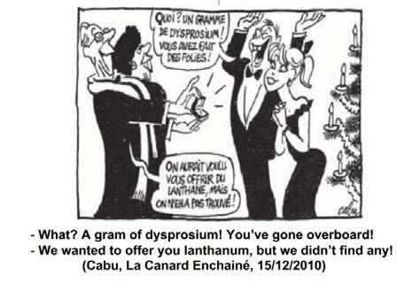 - Mi ez? Egy gramm diszprózium!!! Ez túlzás! - Lantánt szerettünk volna rendelni, de nem volt! (Cabu, La Canard Enchainé, 15/12/2010) 1.