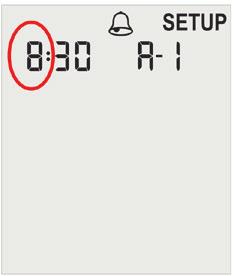 34 34 A FEL vagy a LE gomb megnyomásával kapcsolja be az A-1 figyelmeztető időpontot. Nyomja le a Ki/Be gombot az A-1 időpont beállításához. Először az órát lehet beállítani a FEL vagy a LE gombokkal.