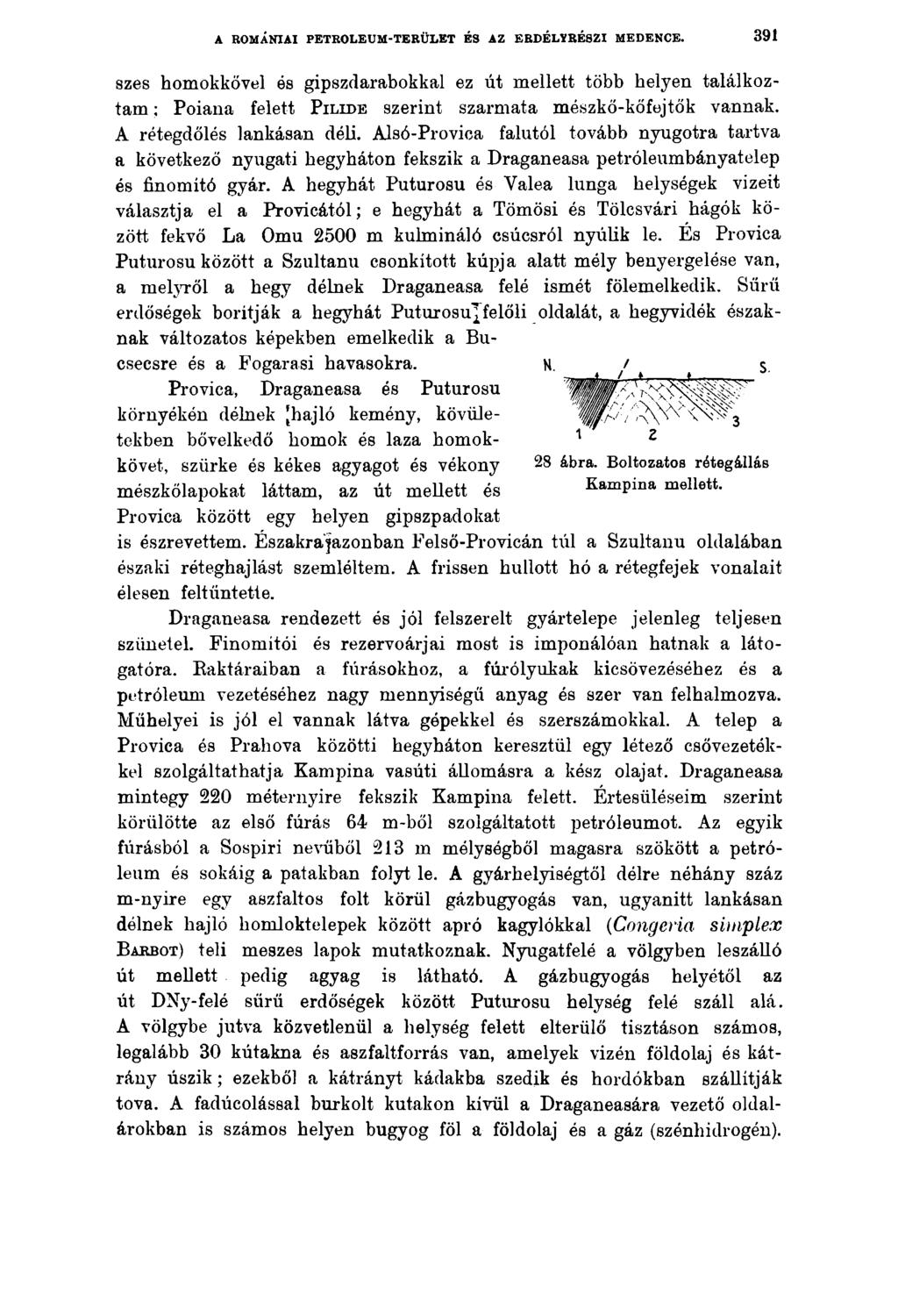 A ROMÁNIAI PETRÓLEUM-TERÜLET ÉS AZ ERDÉLYRÉSZI MEDENCE. 391 szes homokkővel és gipszdarabokkal ez út mellett több helyen találkoztam ; Poiana felett P illde szerint szarmata mészkő-kőfejtők vannak.