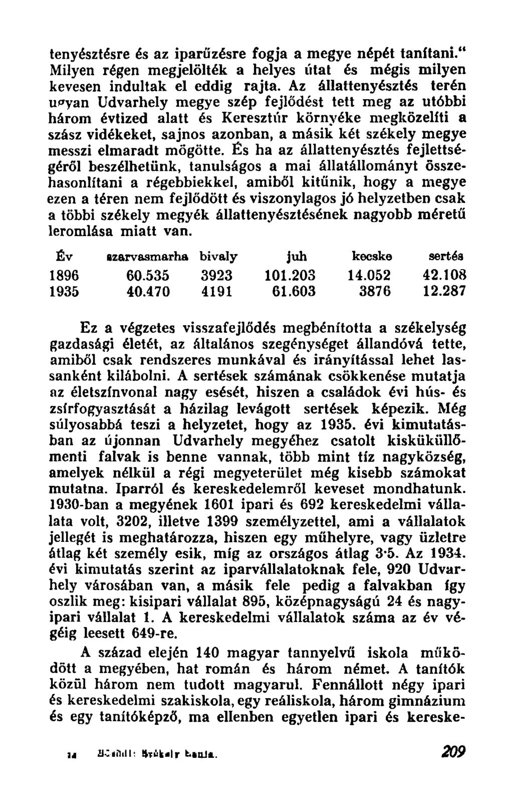 tenyesztesre es az ipanizesre fogja a megye nepet tanftani." Milyen regen megjeloltek a helyes utat es megis milyen kevesen indultak el eddig rajta.