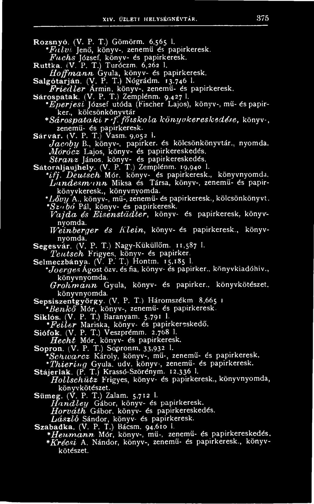 főiskola lcönyvkeresk&dése, k ö n y v -, ze n em ű - é s p a p ir k e r e s k. S á r v á r. (V. P. T.) V a sm. 9,0 5 2 1. Jaeoby B., k ö n y v -, p a p ir k e r. é s k ö lc s ö n k ö n y v tá r.