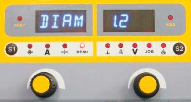 Select the diameter of welding wire. Rotate the left knob to DIAM and right knob to 1.2, as shown in the following figure: Select the operating mode of welding torch.