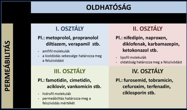 Az oldhatóságon, valamint a permeábilitáson alapszik az ún. BCS ( Biopharmaceutics Classification System ) szerinti osztályozási rendszer.