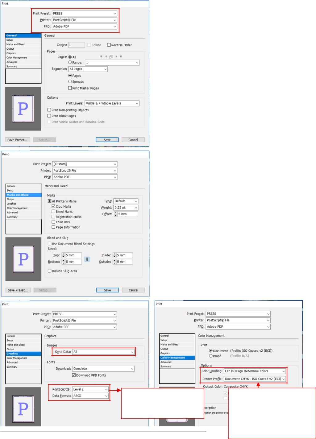 Javasolt beállítások postscript íráskor a Print paneleken: Nem Level 2 az alapértelmezett beállítás!
