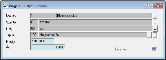 2. Az egység és a szektor mező is ki van töltve, ilyenkor a kiválasztott szektor és asztalai kapnak saját árat. 3.