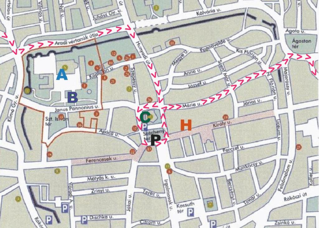 10.15: Indulás Pécsre (38 km) 11.00: Pécs parkolás a Széchenyi téren (P) az ebben segítő kollégáink irányítása szerint 11.