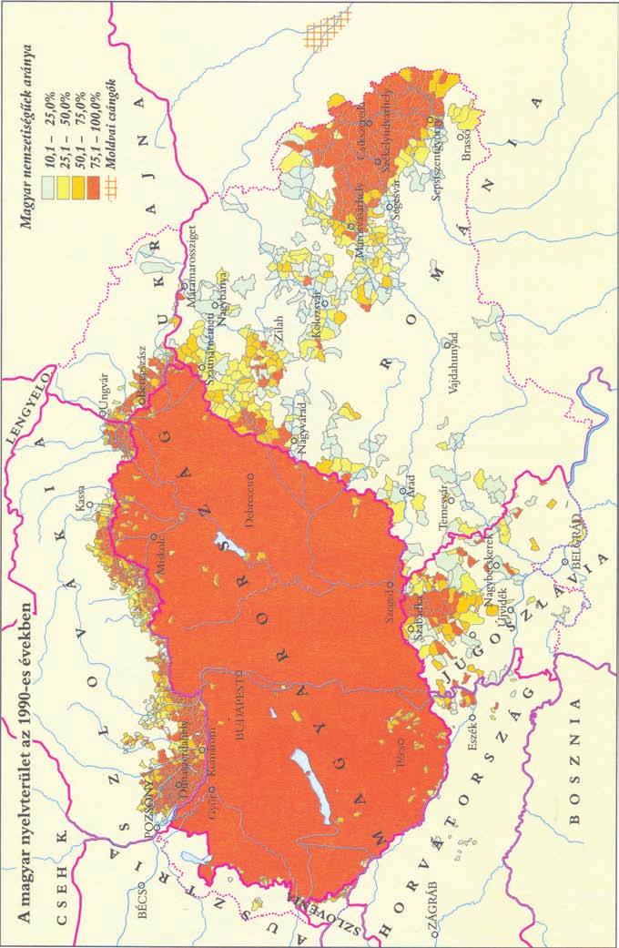 Térképek 525 7. térkép: A magyar nyelvterület az 1990-es években.