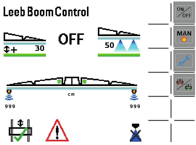 LEEB BoomControl Eco / Pro A BoomControl rudazatvezérlés a permetező rudazat távolságának automatikus beállítására szolgál a vontatott Leeb AX permetezőgépeken.