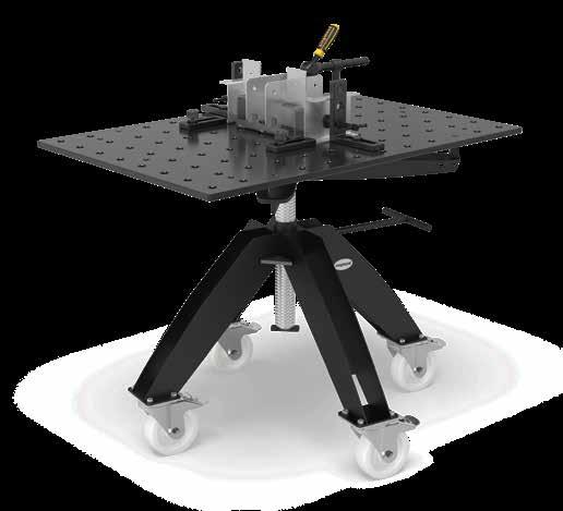 Forgó asztal-állítható magasságú GYORS ÉS EGYSZERŰ AZ IDEÁLIS MUNKAMAGASSÁGHOZ System 22 Forgó asztal-állítható magasságú Furatokfelület Ø 22 mm PERFORÁLT LEMEZT Magas minőségű acél S355J2+N, plazma
