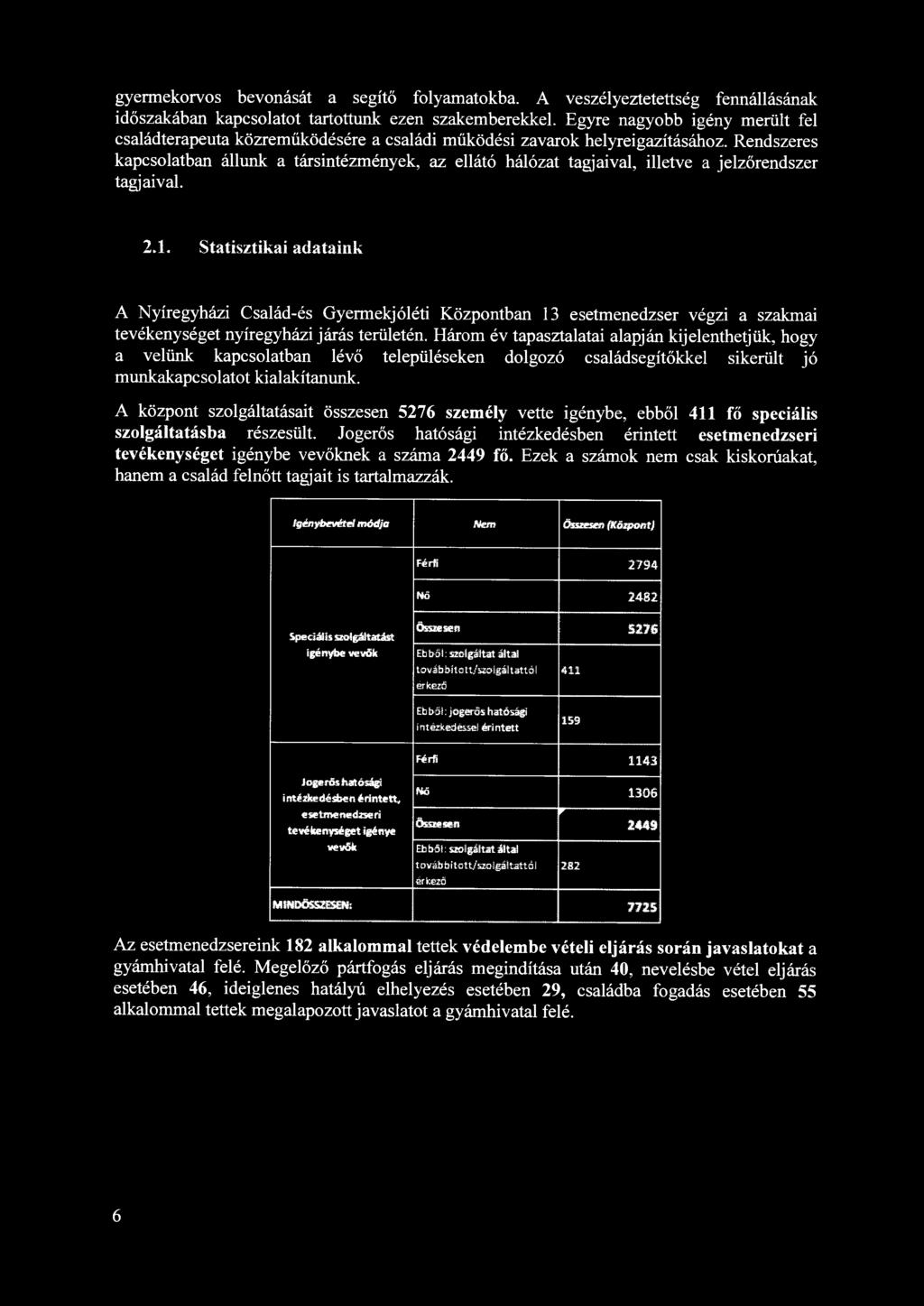 Rendszeres kapcsolatban állunk a társintézmények, az ellátó hálózat tagjaival, illetve a jelzőrendsze r tagjaival. 2.1.