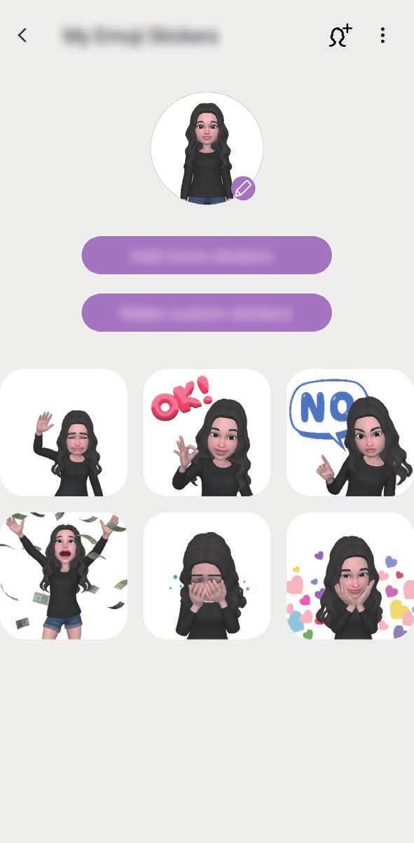 Alkalmazások és funkciók Egyéni emoji matricák megtekintése Az Egyéni emoji stúdióban érintse meg a Matricák elemet. Ezután megtekintheti az Egyéni emoji matricákat.
