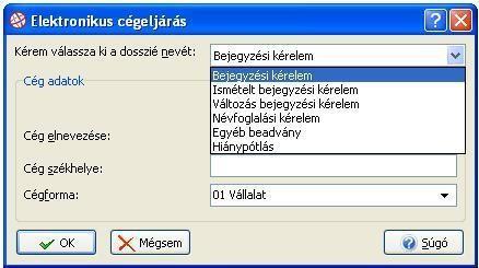 A beküldendő dosszié összeállítása 1. Indítsuk el a Mokka szoftvert 2. Válasszuk ki jobb szélen a lenyíló listából a megfelelő sémát. 3. Cégeljárás esetén az E-Cégeljárás_2012 sémát válasszuk. 4.