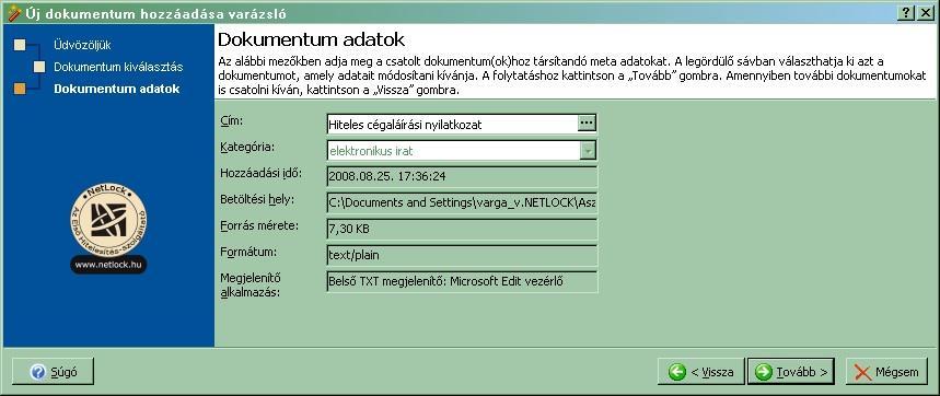 Az ezt követő ablakban nyomjuk meg a Dokumentum hozzáadása gombot, majd a tallózzuk ki az állományt, amit be szeretnénk illeszteni.