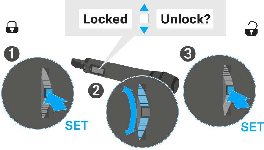 Az SKM 100 G4 használata Gombzár funkció Az automatikus gombzár funkciót az Auto lock menüben állíthatja be (ld. Az SKM 100 G4 menüben történő navigáláshoz használható gombok ).