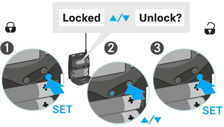 Az SK 100 G4 használata Gombzár funkció Az automatikus gombzár funkciót az Auto lock menüben állíthatja be (ld. Az SK 100 G4 menüben történő navigáláshoz használható gombok ).