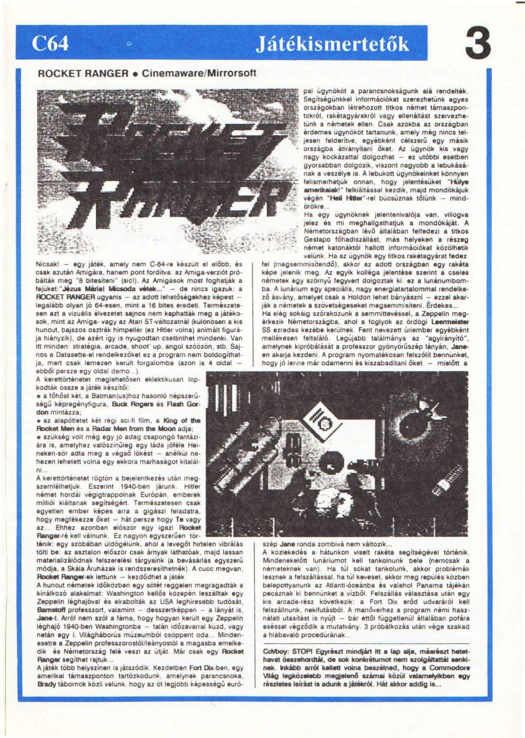 C64 ~ Játékismertetők 3 ROCKET RANGER Cinemaware/Mirrorsott Nicsak!