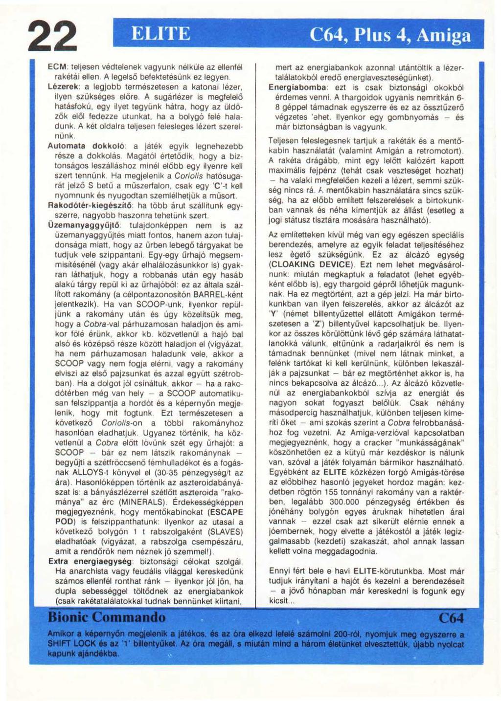 22 ELITE C64, ~lus 4, Amiga ECM.
