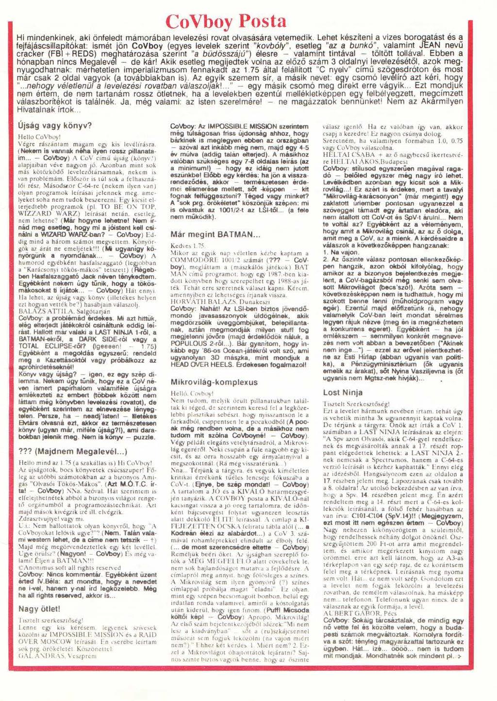 CoVboy Posta H~ 1)1i,nde~kin~k. aki ~nf~le~.! mámorában levelezési rovat olvasására vetemedik.