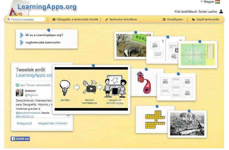 Ládiné Szabó Tünde III/2. ábra: A LearningApps főoldala bejelentkezéssel (Forrás: https://learningapps.