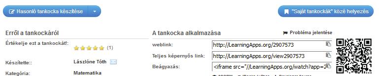 Ládiné Szabó Tünde Tankockák tárolása A számunkra fontos tankockákat a Saját tankockák közé helyezés gombra kattintva saját fiókunkba helyezi a rendszer.