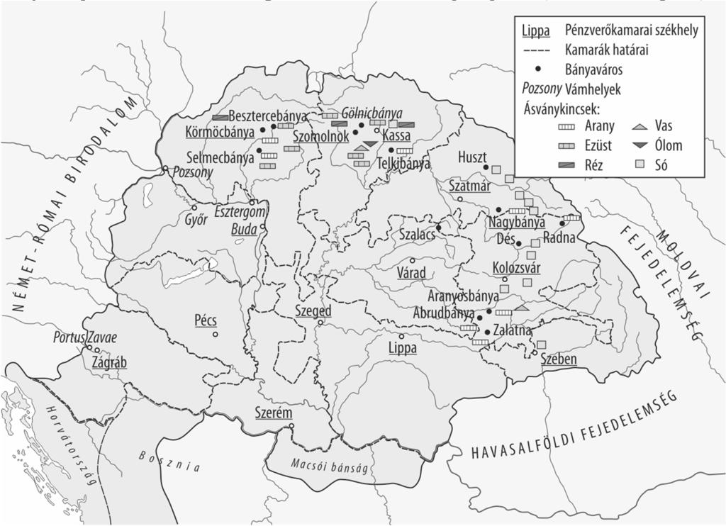 3. A feladat I. Károly gazdasági reformjaival kapcsolatos. Oldja meg a feladatokat a térképvázlat és ismeretei segítségével! (Elemenként 1 pont.) Magyarország bányászata és pénzügyi igazgatása a 14.