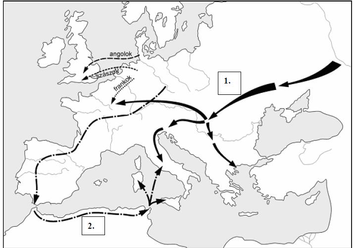 29. feladat A feladat a népvándorlással kapcsolatos. Oldja meg a feladatokat a forrás és a Történelmi atlasz felhasználásával! (Elemenként 0,5 pont) 2007.