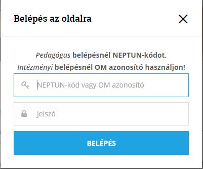 Belépés az oldalra Az oldalra való belépés a felső menüsor menüpontjában lehetséges. A megjelenő ablakban az OM azonosító_feladatellátásihely azonosító és a hozzá tartozó jelszóval lehet belépni. 3.