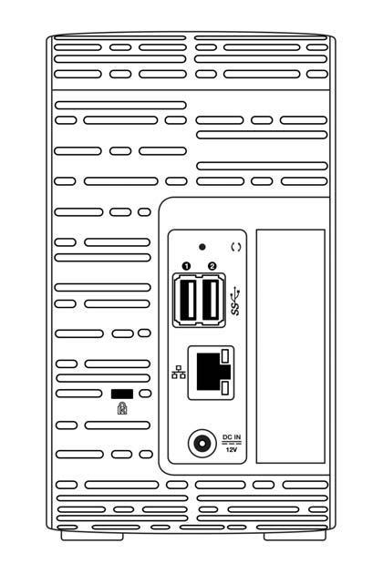 TERMÉKÁTTEKINTÉS Hátulnézet Visszaállítás gomb USB portok Ethernet port Kensington Biztonsági foglalat Külső egyenáramú tápellátó port Komponens Ikon Leírás Ethernet port USB 3.