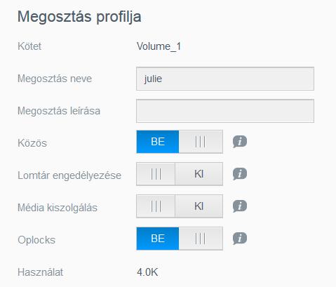 FELHASZNÁLÓK, CSOPORTOK ÉS MEGOSZTÁSOK KEZELÉSE 2. A megosztásra kattintva tekintheti meg a profilját és a felhasználói hozzáférési információkat. Megjegyzés: Csak a magán megosztások módosíthatók.