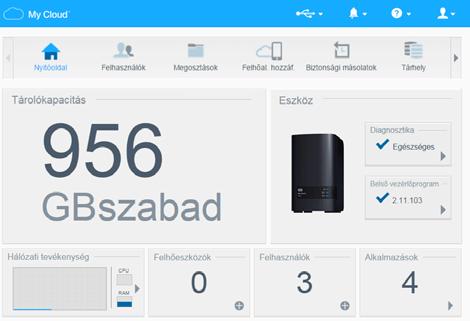 Tárolókapacitás A Tárolókapacitás panel a My Cloud EX2 Ultra eszközön elérhető fennmaradó tárhely mennyiségét jeleníti meg. 1.