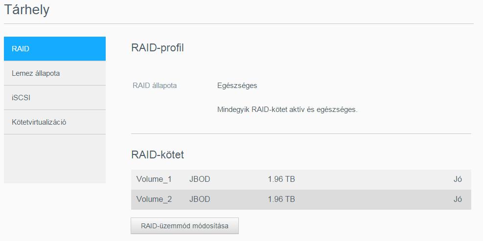 TÁRHELY KEZELÉSE A MY CLOUD EX2 ULTRA ESZKÖZÖN RAID típusú tárolás A RAID (független lemezek redundáns tömbje) technológia használata ugyanazon adatok különböző helyen történő tárolására több