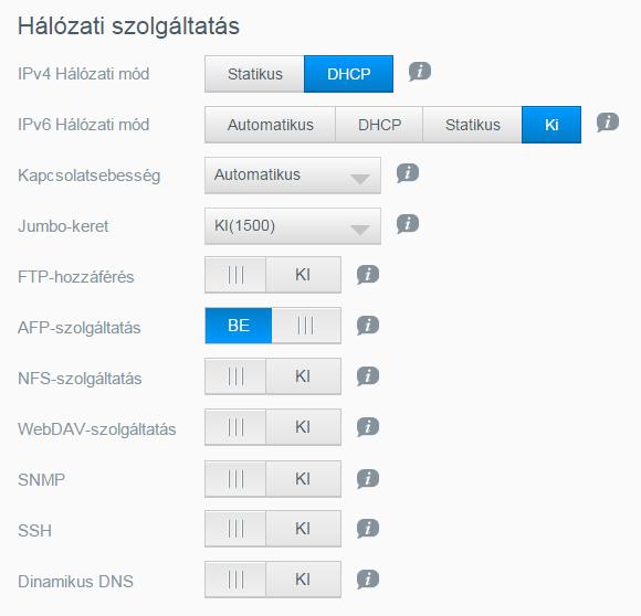 BEÁLLÍTÁSOK KONFIGURÁLÁSA Hálózati profil A Hálózat képernyő Hálózati profil része hálózati információkat jelenít meg a My Cloud EX2 Ultra eszközről.