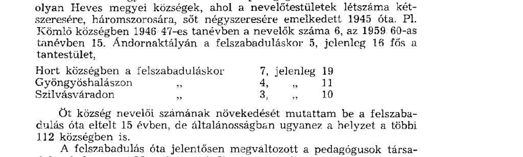 Az 1955/56-os tanévben 1564, az 1959/60-as tanévben 1728-ra emelkedett a megyei általános iskolai pedagógusok létszáma.