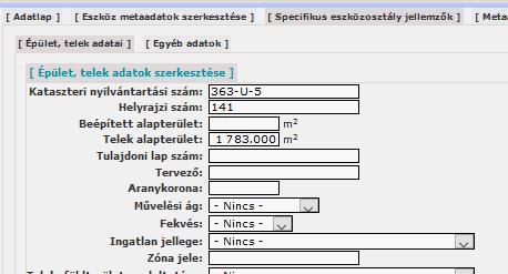 Ugyanitt, az [Egyéb adatok] fülön olyan adatok megadására van lehetőség, amelyek sem a metaadatok, sem az eszközosztályra jellemző