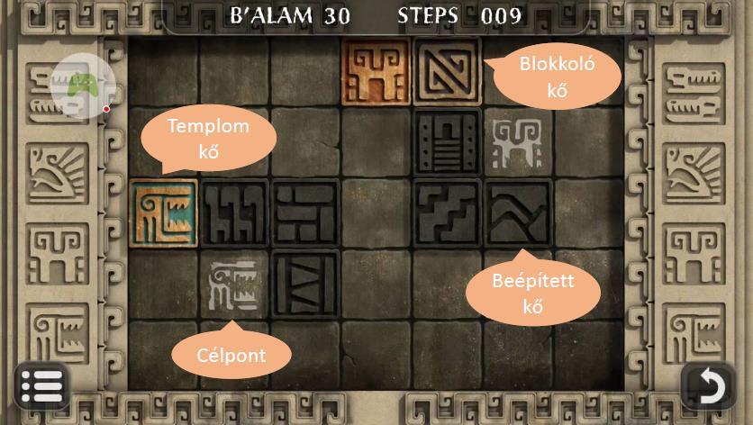 Bevezető mintapélda: Cryptica játék megoldása Cél: Templom kövek a célpontjaikba kerüljenek Egy lépés: Minden templom és blokkoló követ (amit lehet)