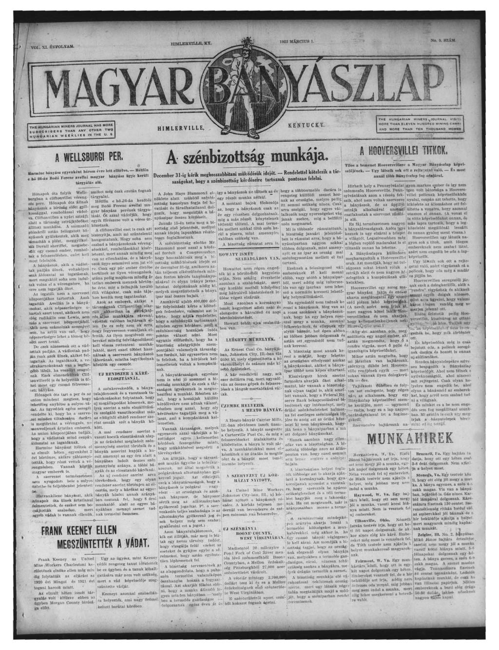 92.3 liúj\ctub t. No.t.ilZÁtl \MAGYAR~ sz THll NUNGAAIAN MINltAS JOUANAL HAS N OAE sua-.-ca8las THAN ANY OTHltA TWO HUH0AAIAN WE E i<l IE S IN THE U, u IMLERVILLE,. THI[ HUNQAJIIAN lollniai\.