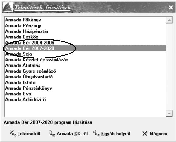 Modul és frissítő fájl helyének kiválasztása Válassza ki azt a modult, melyet frissíteni szeretne, majd kattintson az Internetről feliratra!