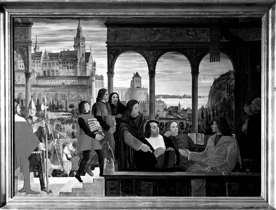 GEREVICH-OLVASÓKÖNYV 43 5. Jeges Ernő: Mátyás király tudósai körében, 1940. Olaj, vászon, 130 x 180 cm.