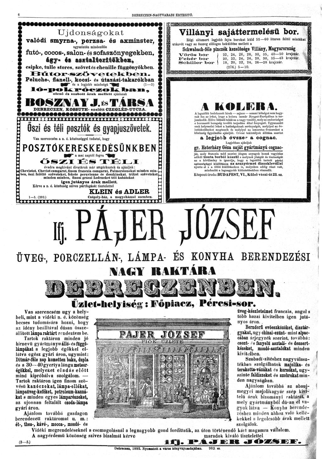 6 DEBRECZEN-NAGYVABADI ÉRTESÍTŐ. Villányi saj áttérmelésü bor.