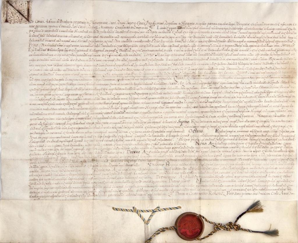 24 Batthyány I. Ádám hajdúprivilégiuma Körmendnek, Rohonc, 1650. május 13. (Vas Megyei Levéltár, Szombathely, V.K. 36/A Körmend mezőváros iratai, Kiváltságlevelek No. 14.) A körmendi várkastély XVII.