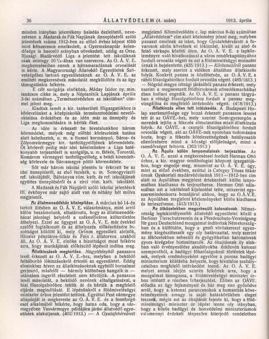 36 ÁLLATVÉDELEM (4. szám) 1913.