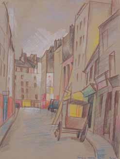 Párizsi utca kocsival, 1926 színes kréta, papír, 270x200 mm