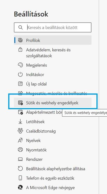 A Webhely engedélyei között kattinsunk a jelzett ikonra: Válasszuk ki