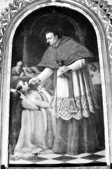 Simon Anna A veszprémi székesegyház berendezése, 1907 1917 megjelenő ikonográfiával, Borromei Szent Károlyt, a püspök védőszentjét ábrázolva.