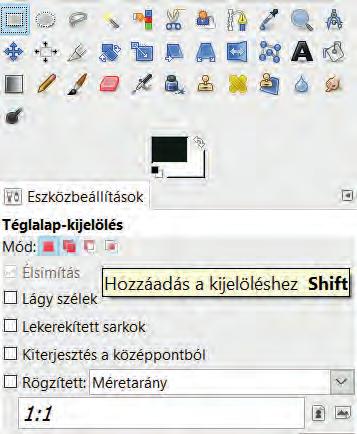 További kijelölések esetén a következő billentyűkombinációkat alkalmazva változtathatjuk a kijelölési módot: Shift lenyomása estén hozzáadódik az új kijelölés az előzőhöz.