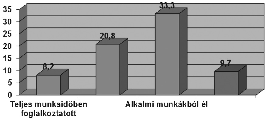 A foglalkoztatás jellege a városban is döntő tényező, az atipikus formákban foglalkoztatottak körében magasabb ráták jellemzők. 11. ábra.